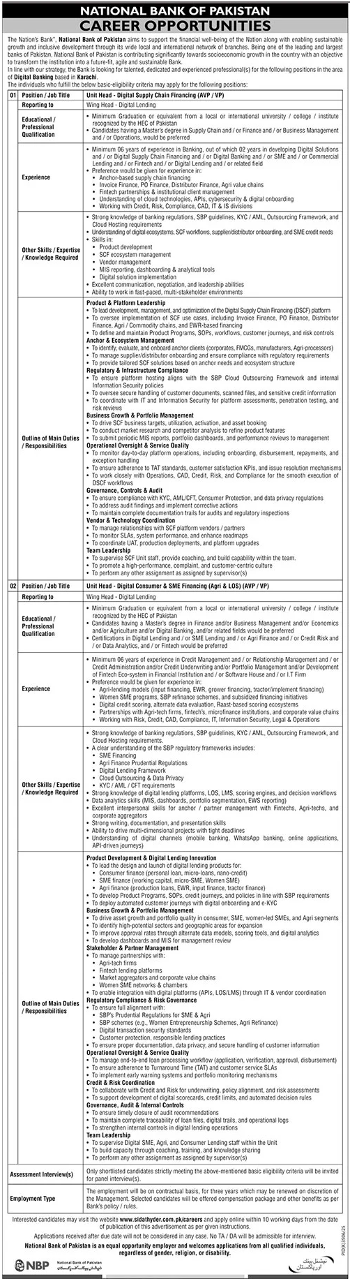 National Bank of Pakistan NBP Jobs 2026 in Karachi